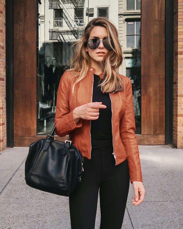 Valenzora | Women's biker jacket - tailored jacket with zipper and stand-up collar