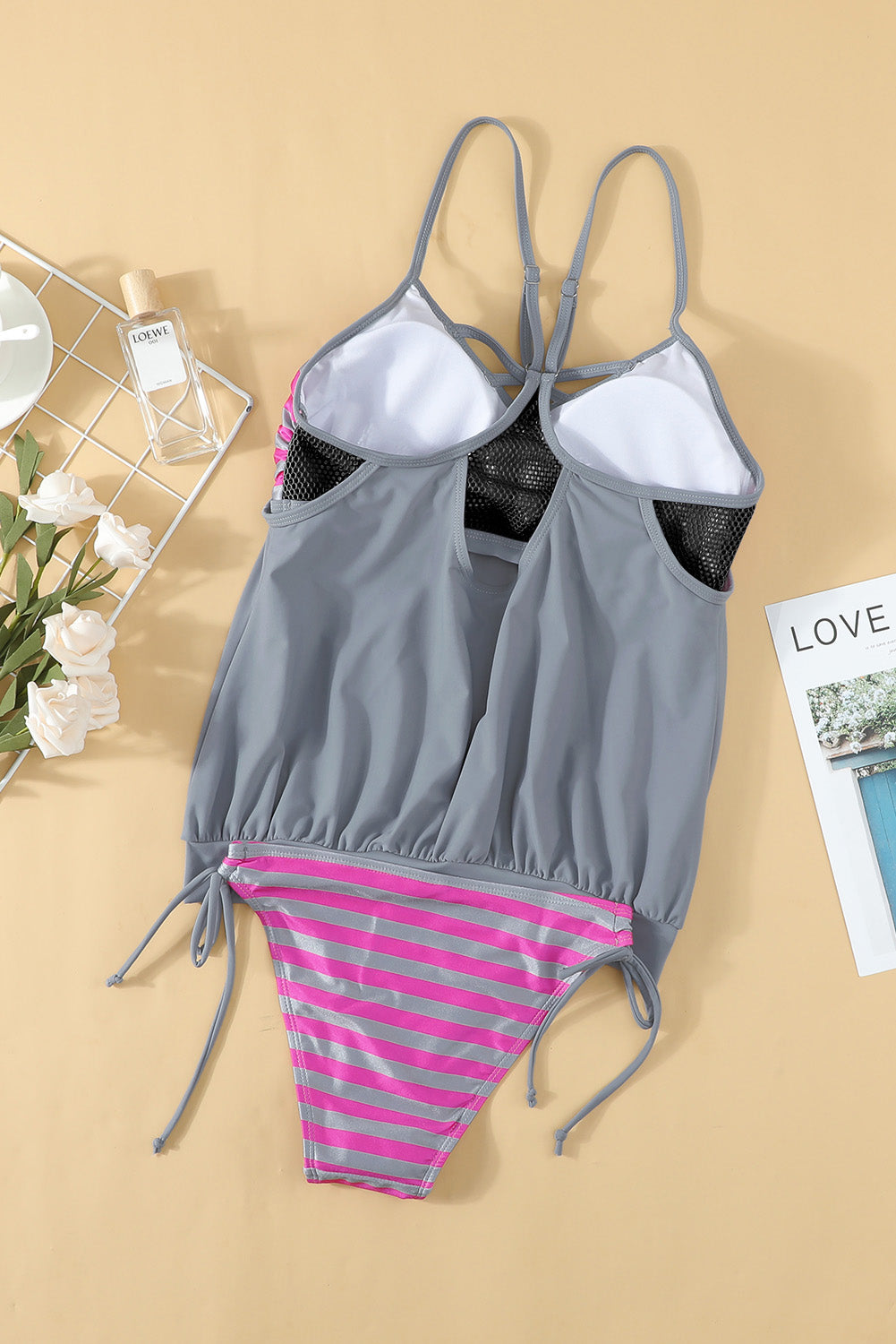 Valenzora | Cross-hatched spaghetti strap tankini set