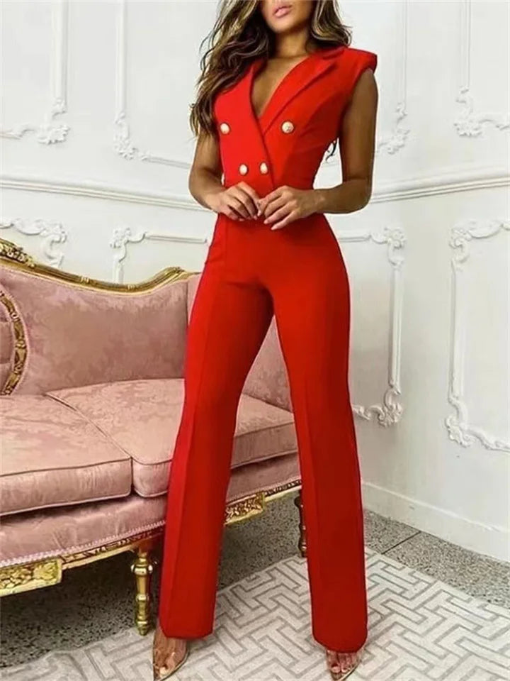Valenzora | Jumpsuit with V-neck and pied-de-poule print | Trendy and elegant