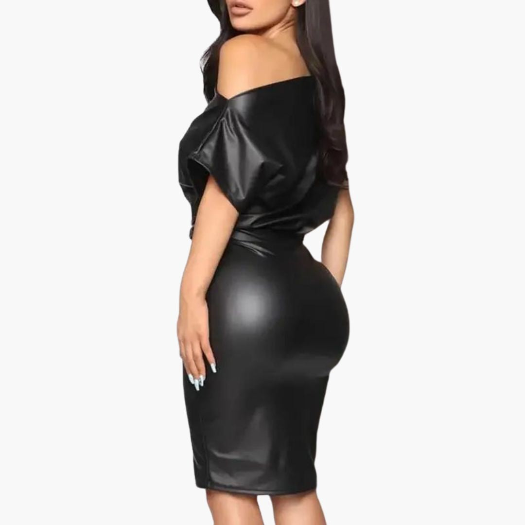 Valenzora | Schulterfreies Kunstleder-Kleid