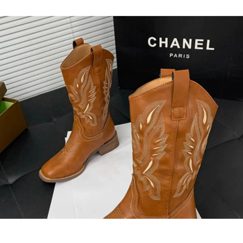 Valenzora | Westernstiefel für Damen mit spitzer Zehenpartie und Blockabsatz, Cowboystiefel für Damen