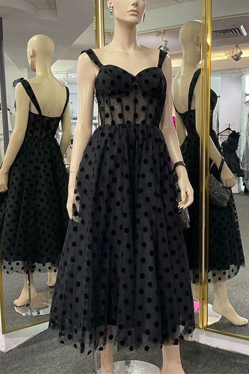 Valenzora | Rosie dress V-neck Polka Dot Mesh A-line Midi Cami Dress