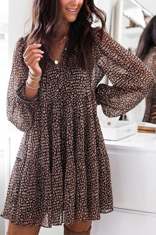 Valenzora | Rosiedress V-Ausschnitt Leopard Swing Minikleid