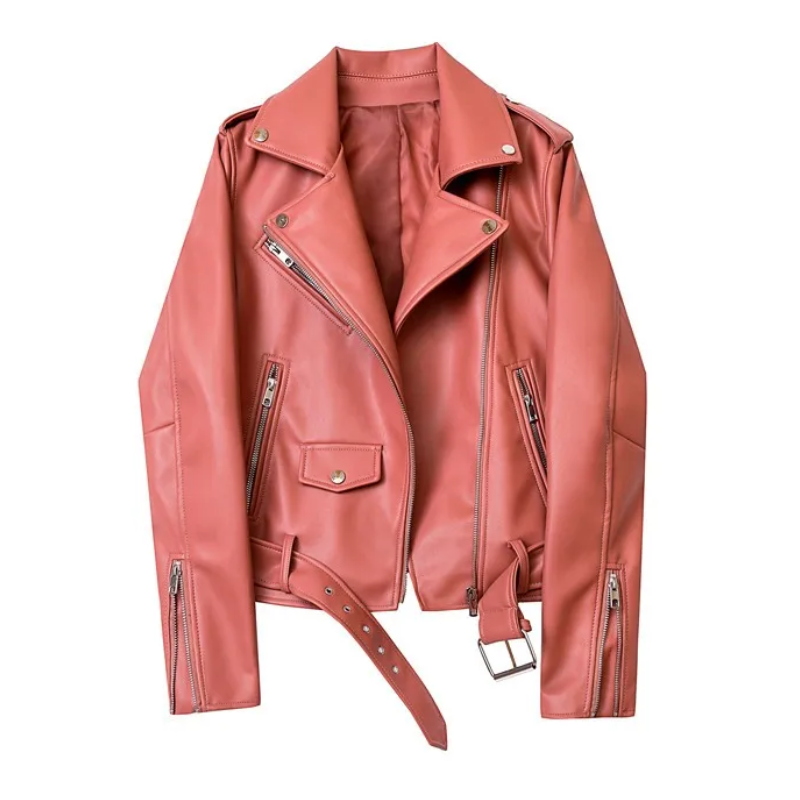 Valenzora | Damen Biker-Lederjacke mit Reißverschlüssen und Gürtel