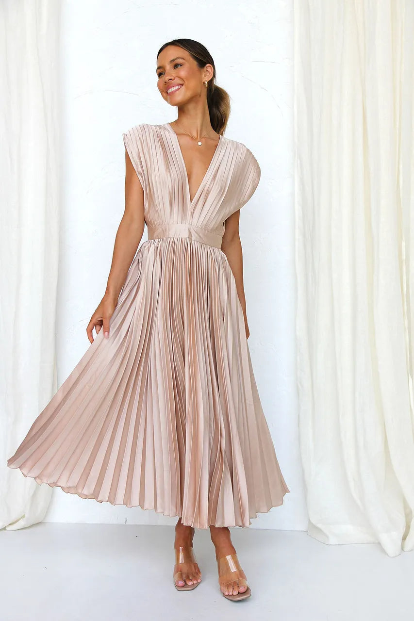 Valenzora | Pleated Plunge Midi Dress