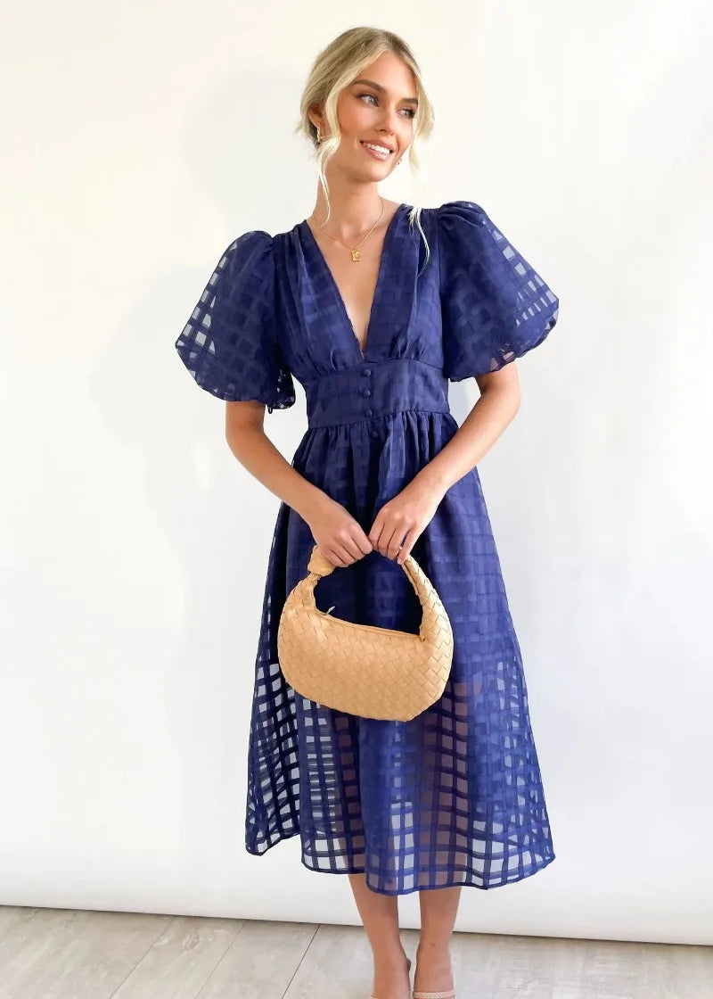 Valenzora | Puff Sleeve Midi Dress