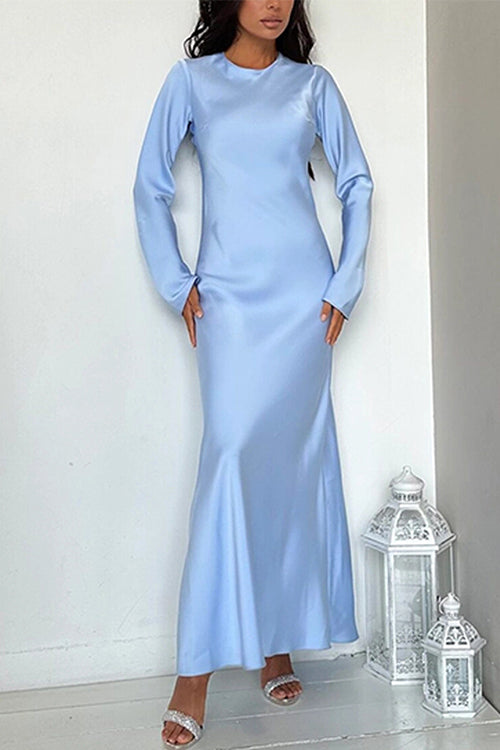 Valenzora | Rosiedress Round Neck Long Sleeve Satin Maxi Party Dress