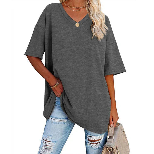 Valenzora | Casual Plus Size V-Neck T-Shirt for Women