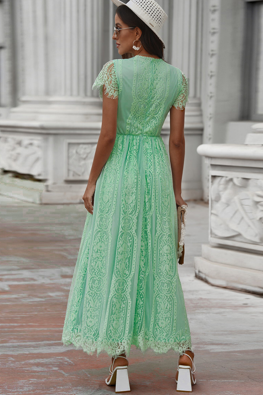 Valenzora | Lace Plunge Dress with Wavy Hem