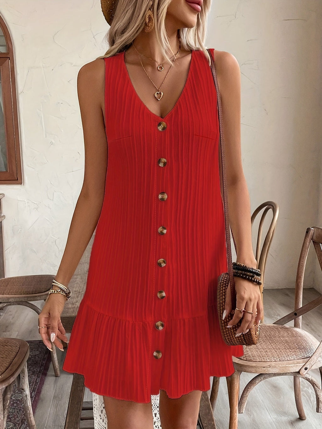 Valenzora | Solid color summer dress for women with V-neck