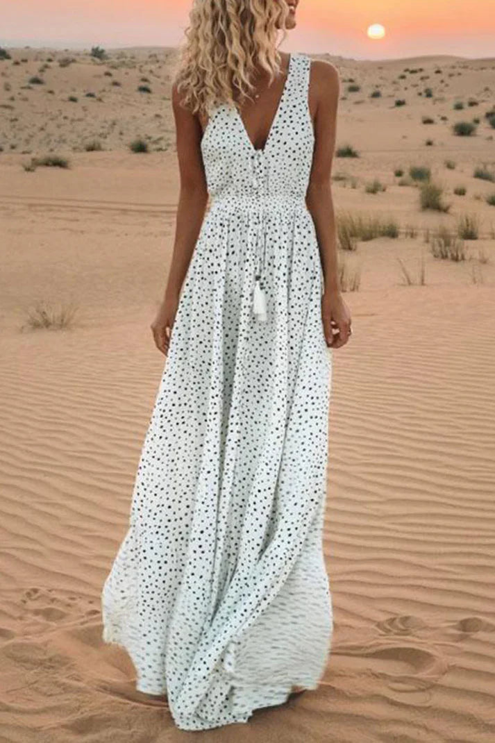 Valenzora | Boho-Stil mit Polka-Dot-Patchwork, V-Ausschnitt und A-Linien-Schnitt