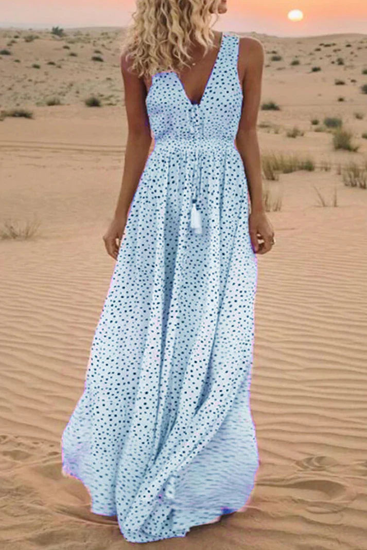 Valenzora | Boho-Stil mit Polka-Dot-Patchwork, V-Ausschnitt und A-Linien-Schnitt
