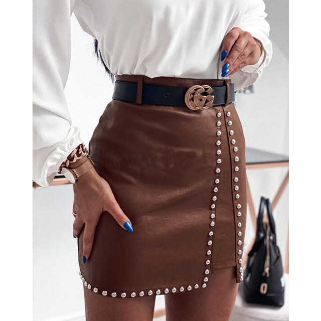 Valenzora | Elegant Fashion Studded PU Leather Skirts for Women