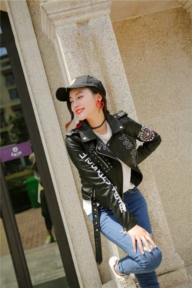 Valenzora | Women's Leather Jacket with Cool Print