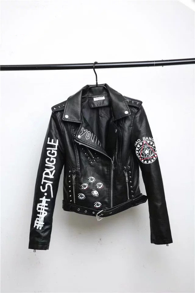 Valenzora | Women's Leather Jacket with Cool Print