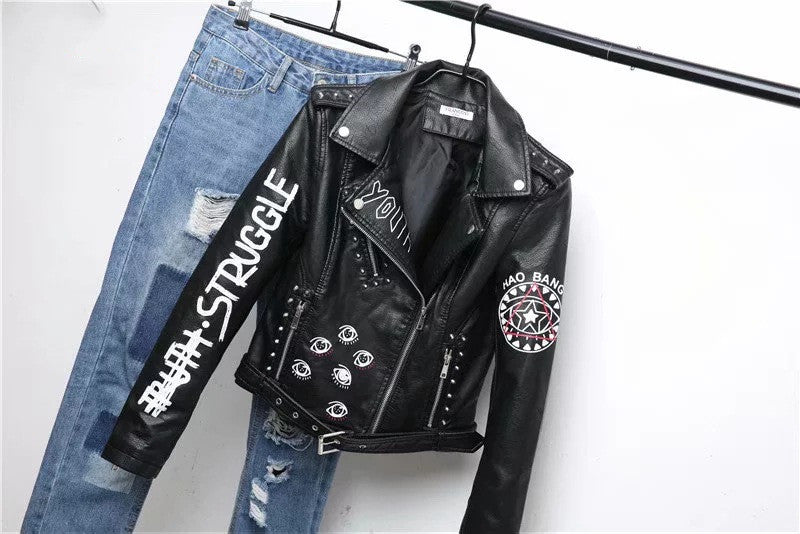 Valenzora | Women's Leather Jacket with Cool Print