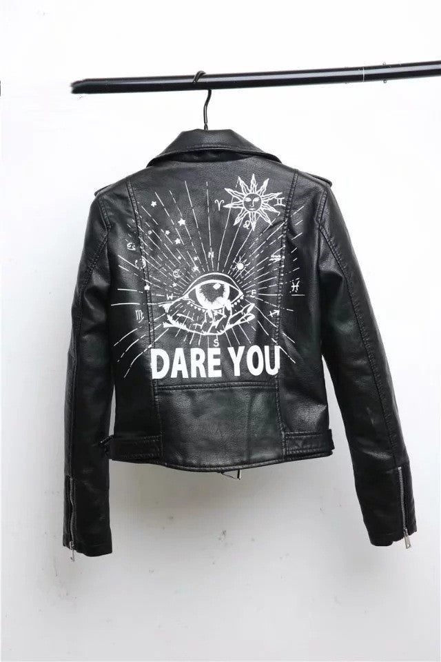 Valenzora | Women's Leather Jacket with Cool Print
