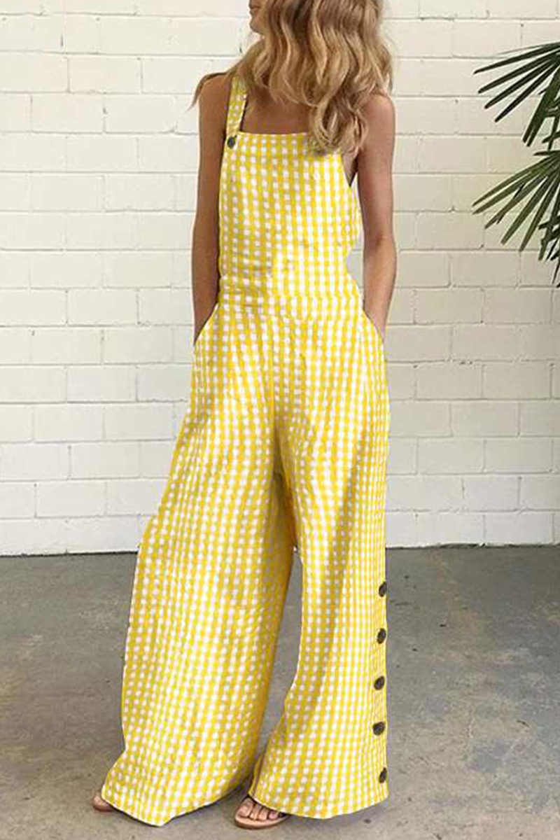 Valenzora | Lässiger karierter Button-Square-Collar-Jumpsuit – 4 Farben