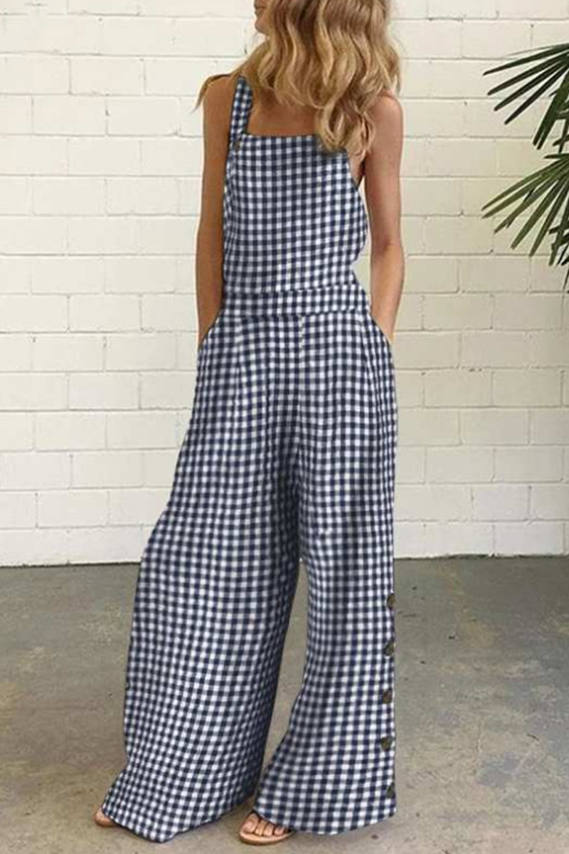 Valenzora | Lässiger karierter Button-Square-Collar-Jumpsuit – 4 Farben