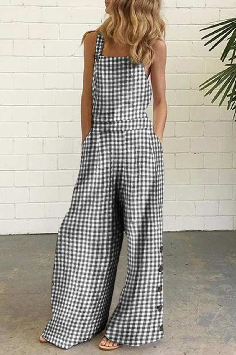Valenzora | Lässiger karierter Button-Square-Collar-Jumpsuit – 4 Farben