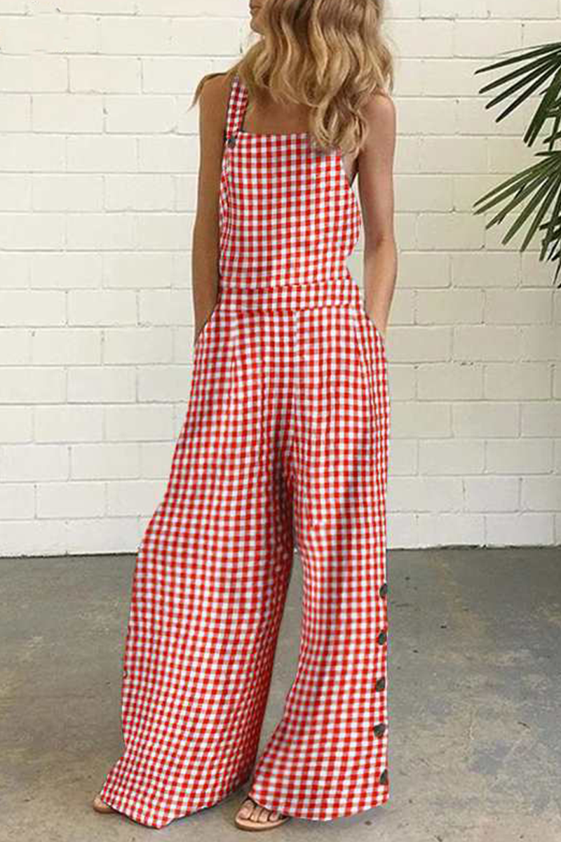 Valenzora | Lässiger karierter Button-Square-Collar-Jumpsuit – 4 Farben