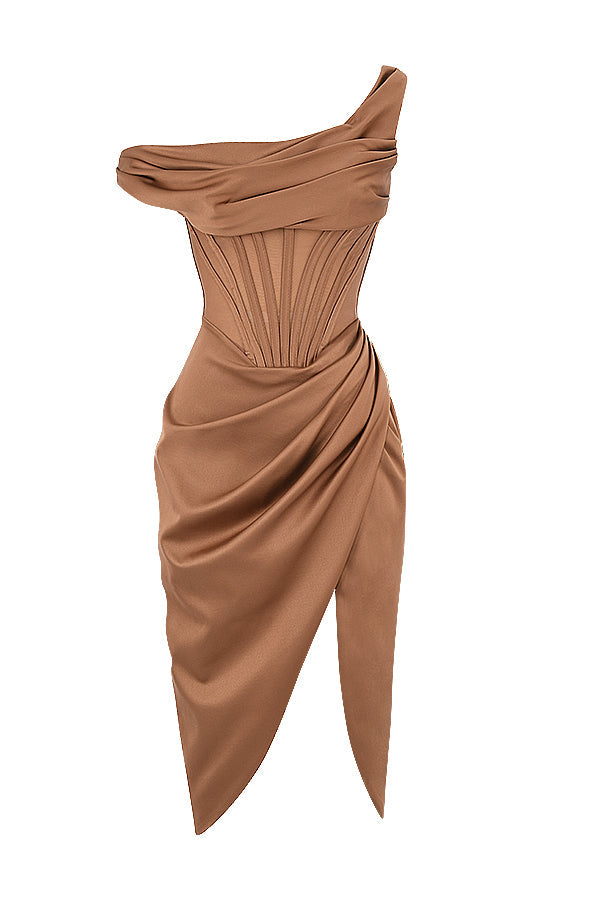 Valenzora | Asymmetrically draped midi corset dress