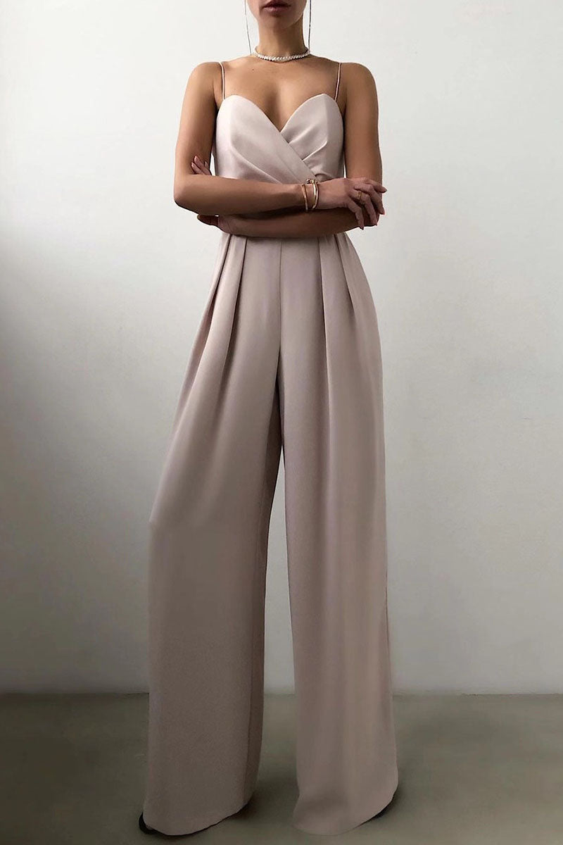Valenzora | Casual Solid Color Patchwork V-Neck Loose Jumpsuits
