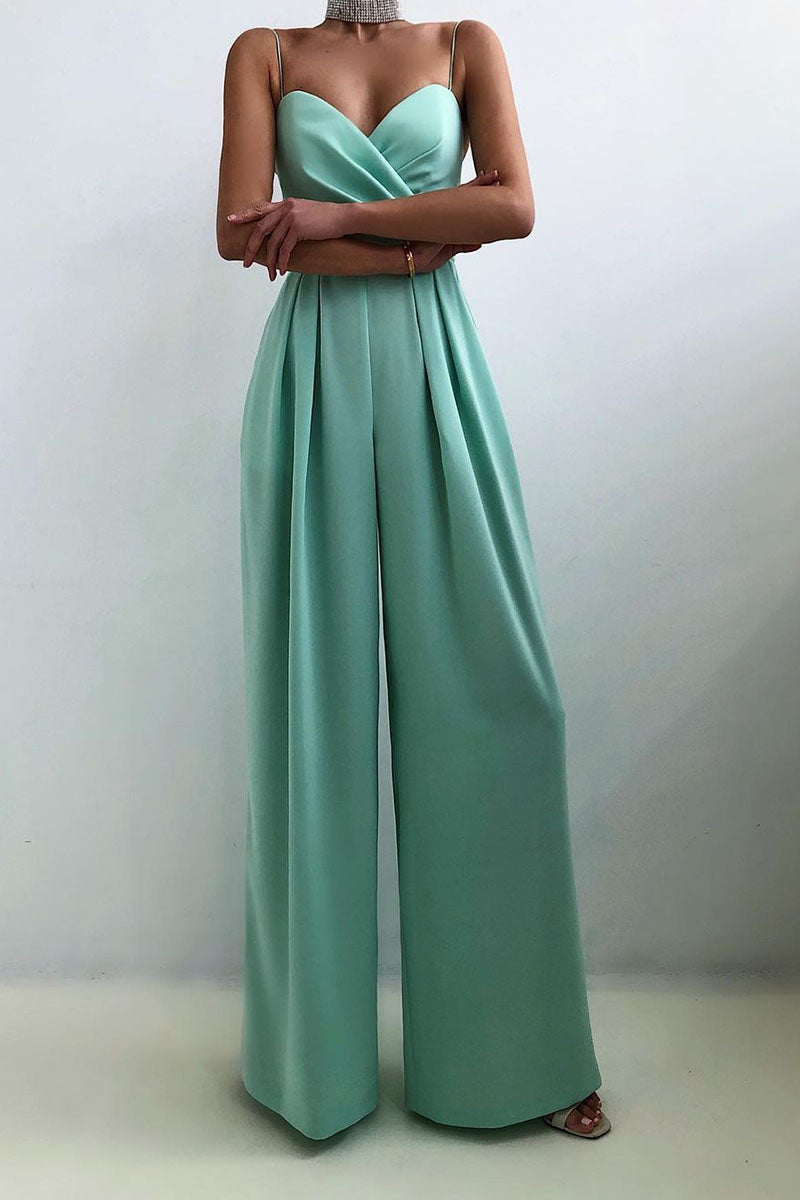 Valenzora | Casual Solid Color Patchwork V-Neck Loose Jumpsuits