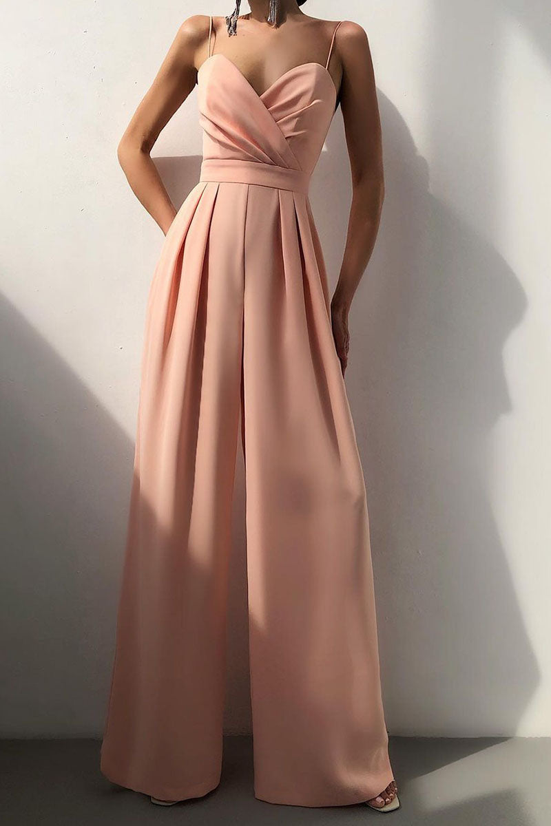 Valenzora | Casual Solid Color Patchwork V-Neck Loose Jumpsuits