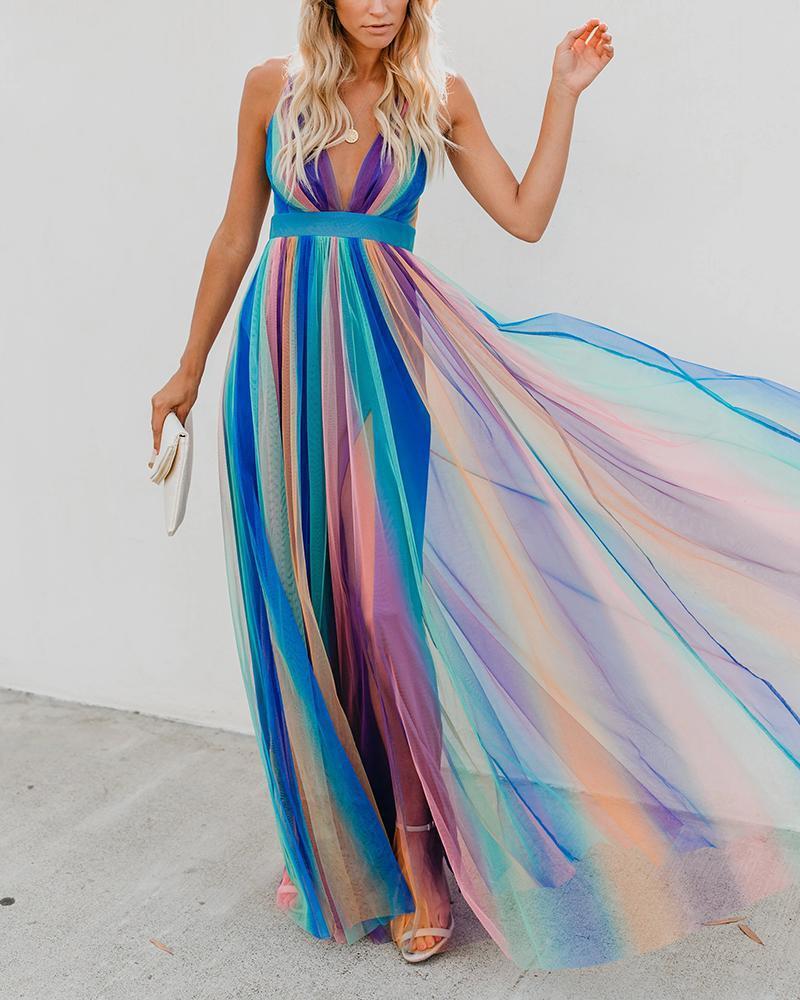 Valenzora | Rainbow Mesh Dress for Women with Straps