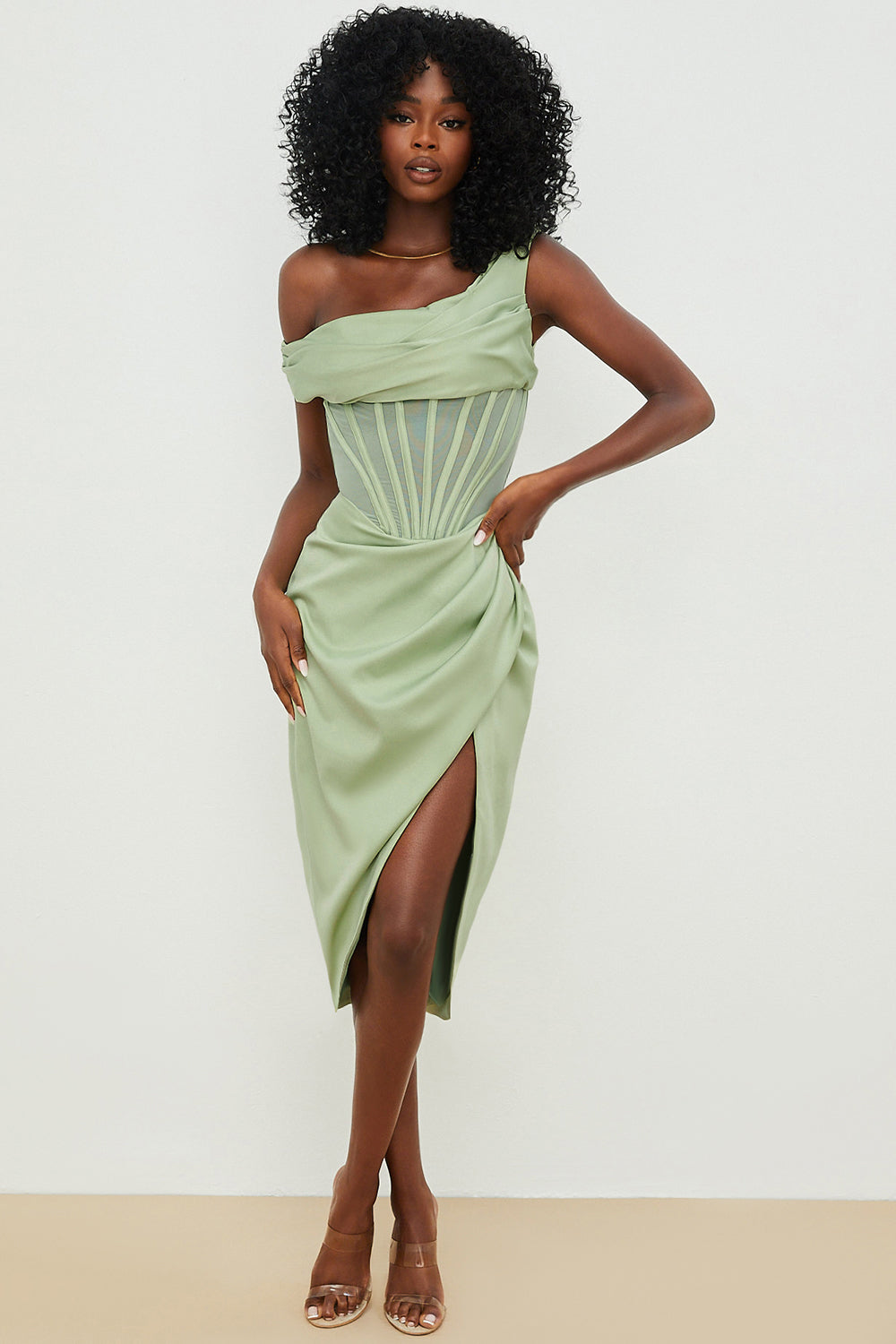 Valenzora | Asymmetrically draped midi corset dress