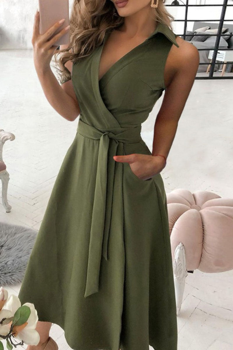 Valenzora | Street Solid Patchwork V-Neck A-Line Dresses