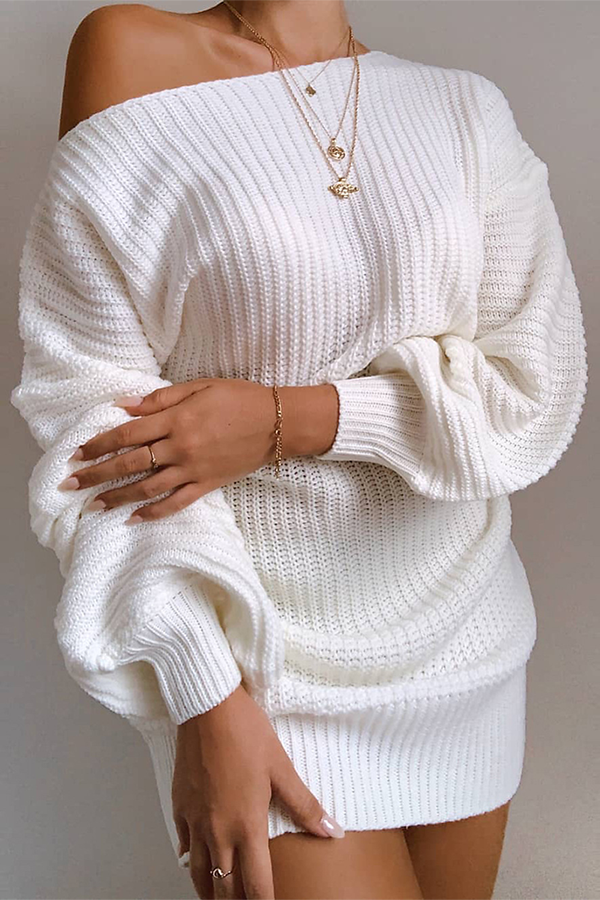 Valenzora | Casual autumn off-the-shoulder knit dress for women