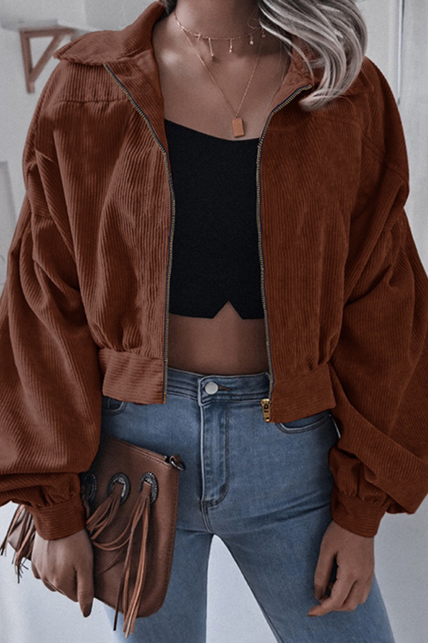 Valenzora | Casual Street Solid Split Joint Zip Turn-Down Collar Outerwear