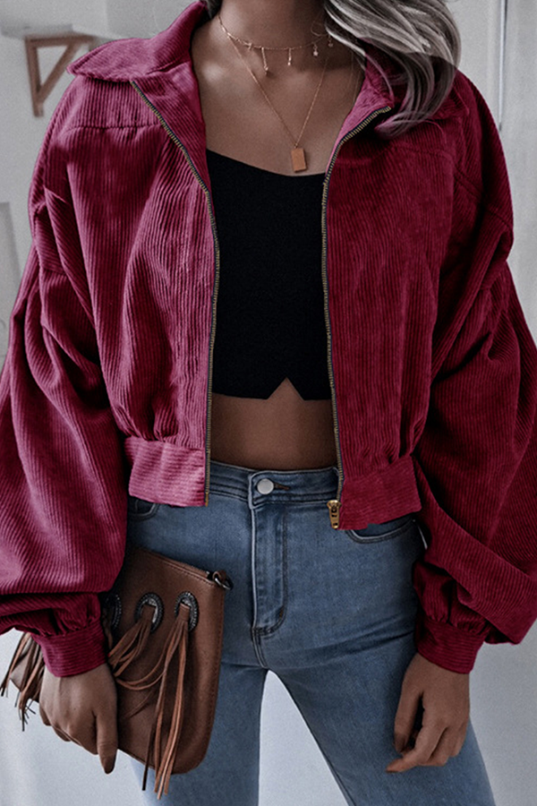 Valenzora | Casual Street Solid Split Joint Zip Turn-Down Collar Outerwear