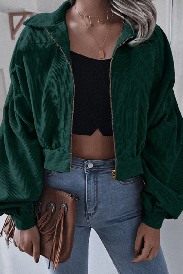 Valenzora | Casual Street Solid Split Joint Zip Turn-Down Collar Outerwear