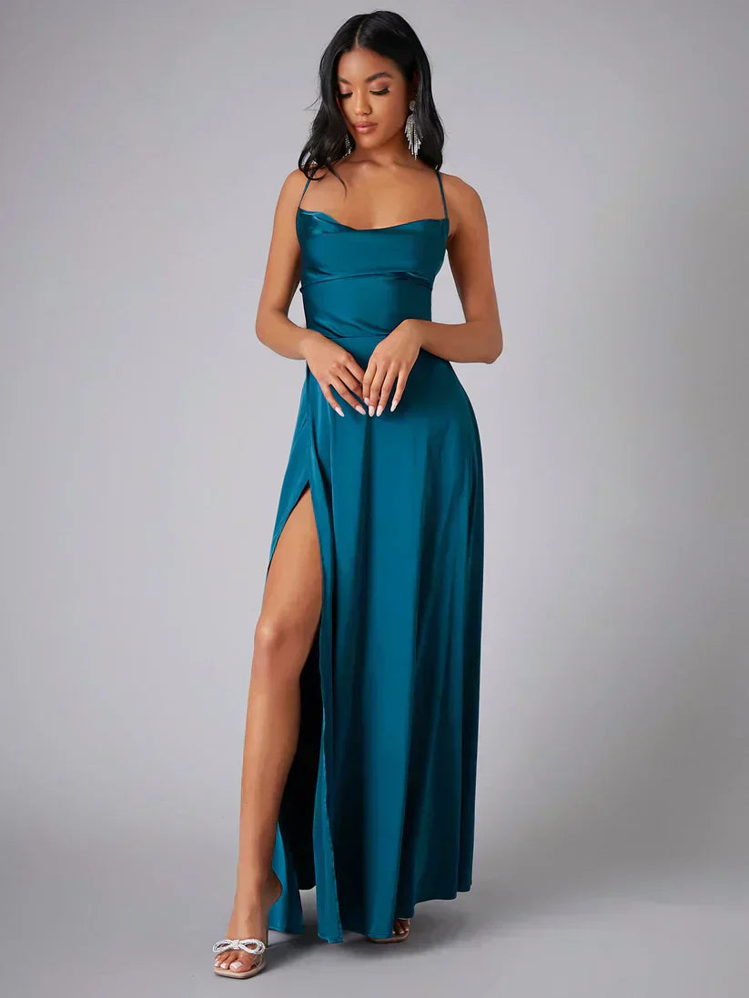 Valenzora | Silk maxi dress with braided back. Dress yourself for formal occasions. Lucette