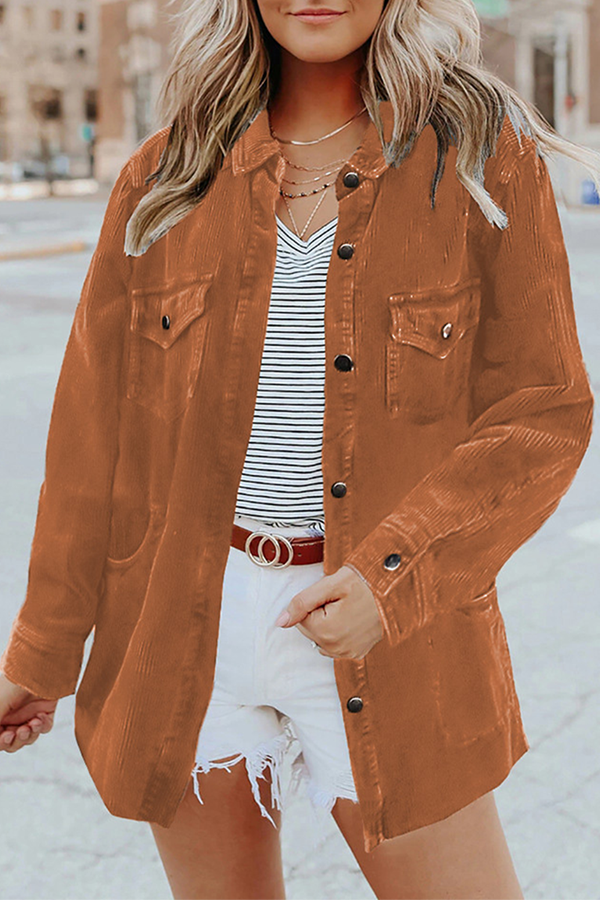 Valenzora | Casual Solid Bag Buckle Turned Collar Outerwear