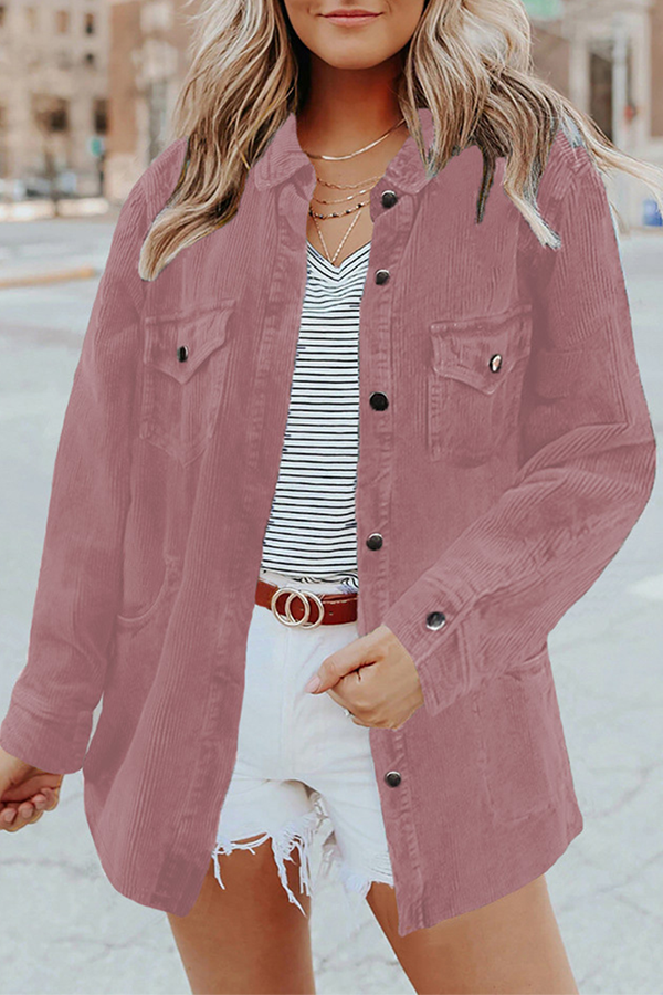 Valenzora | Casual Solid Bag Buckle Turned Collar Outerwear