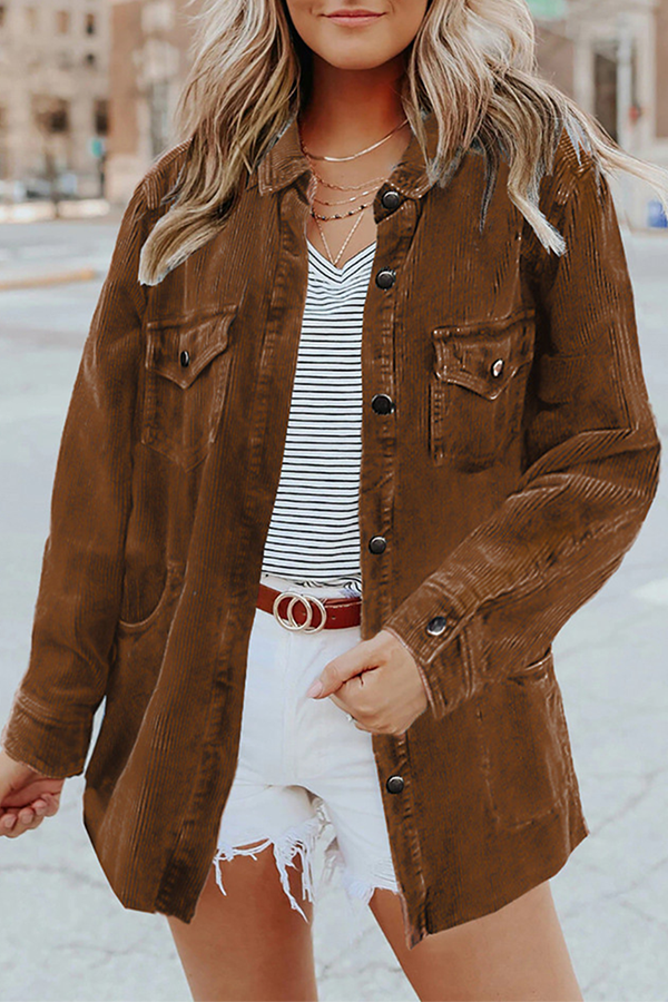 Valenzora | Casual Solid Bag Buckle Turned Collar Outerwear