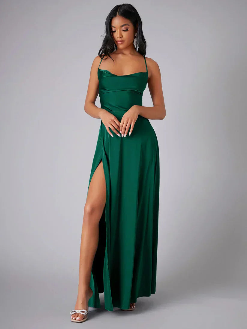 Valenzora | Silk maxi dress with braided back. Dress yourself for formal occasions. Lucette