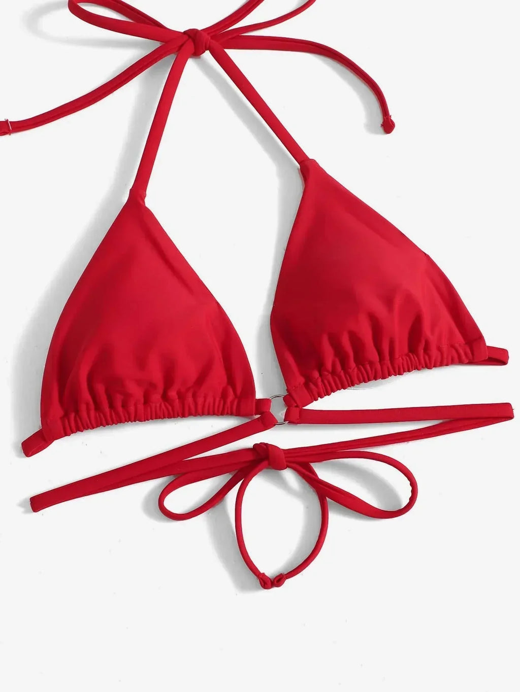 Valenzora | Roter Neckholder-Dreiecks-Bikini mit Ringdetail für Damen
