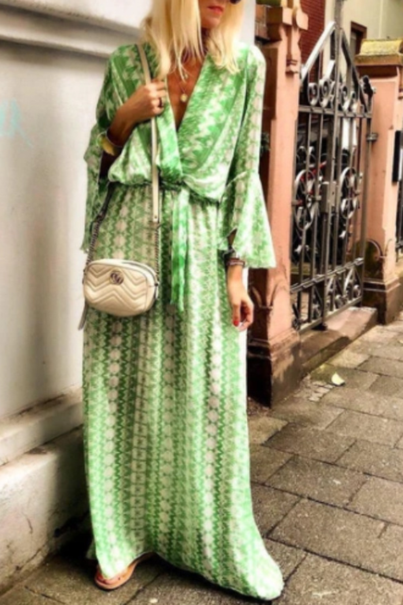 Valenzora | V-neck dress with waist and printed slit Joint