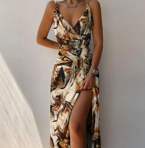 Valenzora | Midikleid mit V-Ausschnitt, Print und Schlitz