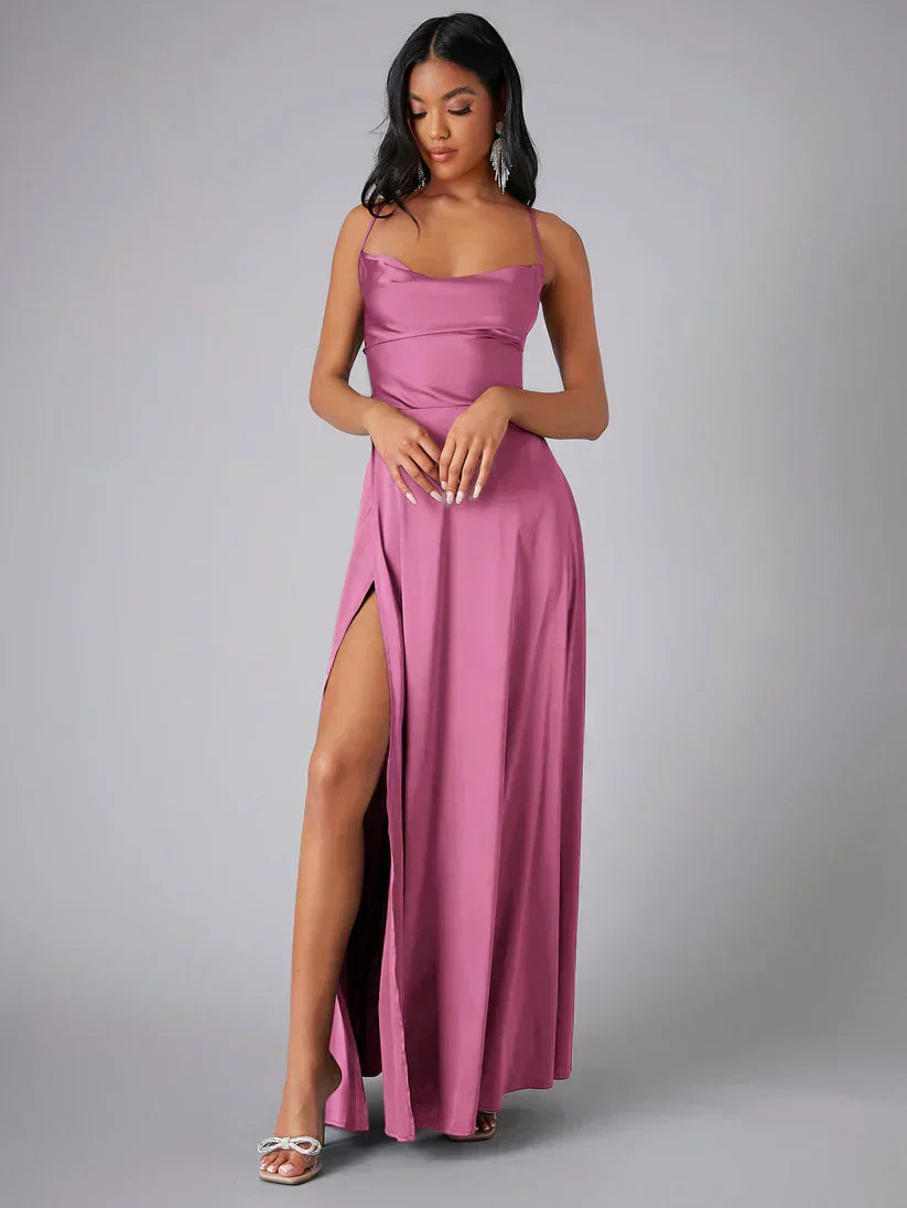 Valenzora | Seidenmaxikleid mit geflochtenem Rücken. Kleiden Sie sich für festliche Anlässe. Lucette