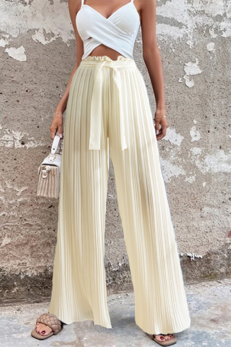 Valenzora | Fashion Plissierte Weite Hose mit Hoher Taille und Weitem Bein in Unifarbe - 4 Farben