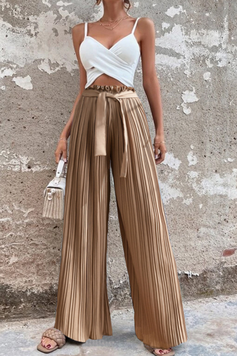 Valenzora | Fashion Plissierte Weite Hose mit Hoher Taille und Weitem Bein in Unifarbe - 4 Farben