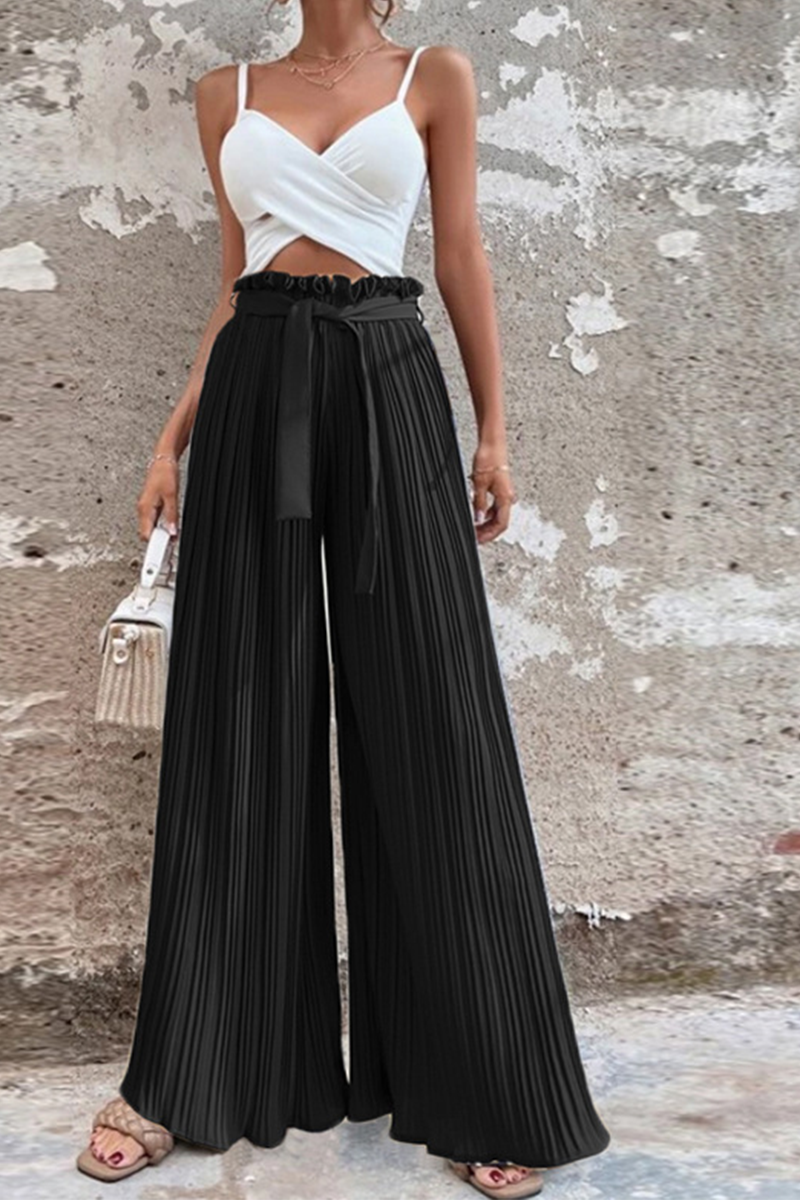 Valenzora | Fashion Plissierte Weite Hose mit Hoher Taille und Weitem Bein in Unifarbe - 4 Farben