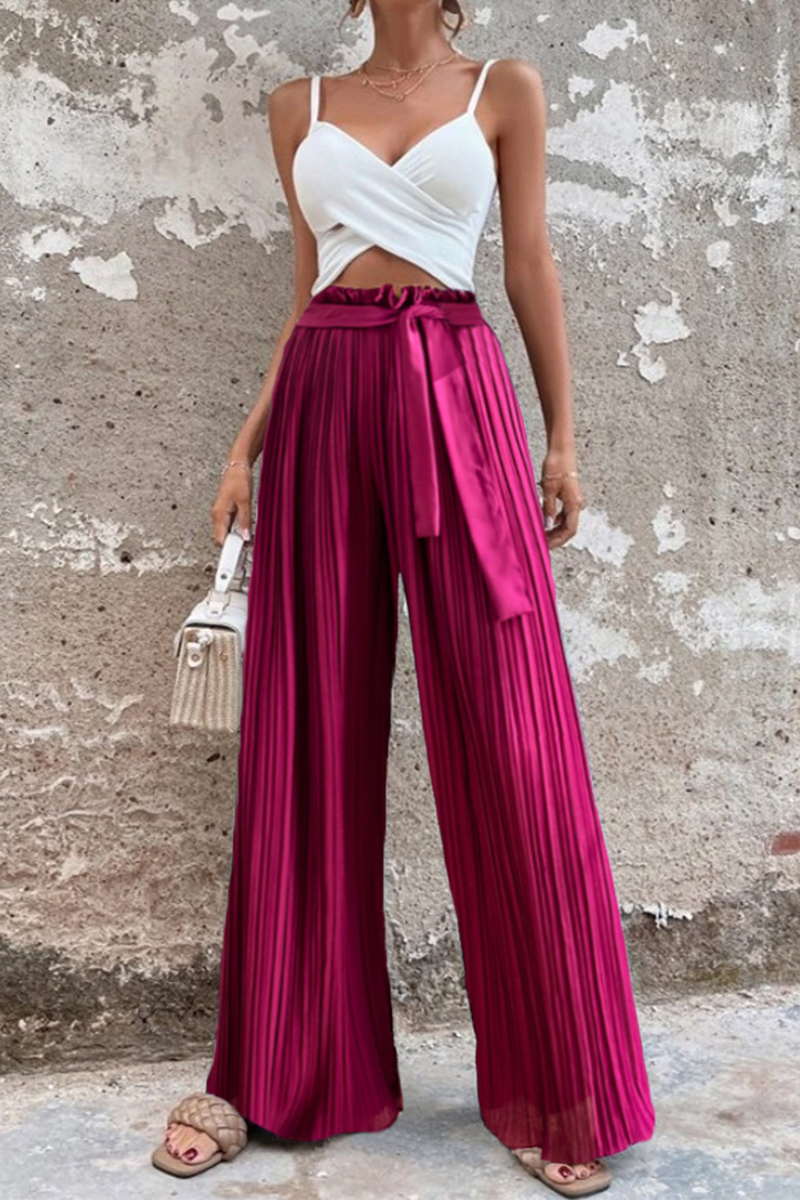 Valenzora | Fashion Plissierte Weite Hose mit Hoher Taille und Weitem Bein in Unifarbe - 4 Farben