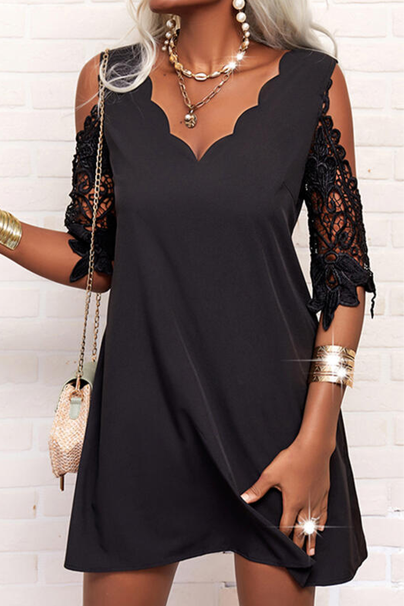 Valenzora | Casual Solid Color Lace V-Neck Straight Dresses - 3 Colors